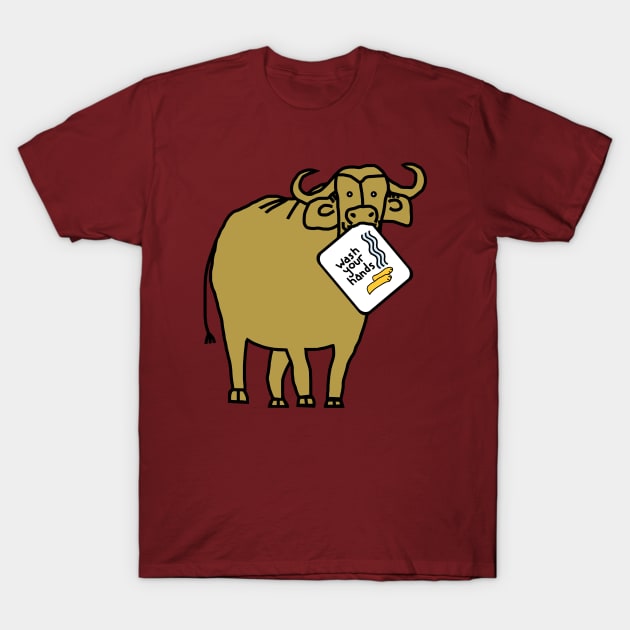 Funny Gold Ox Says Wash Your Hands T-Shirt by ellenhenryart